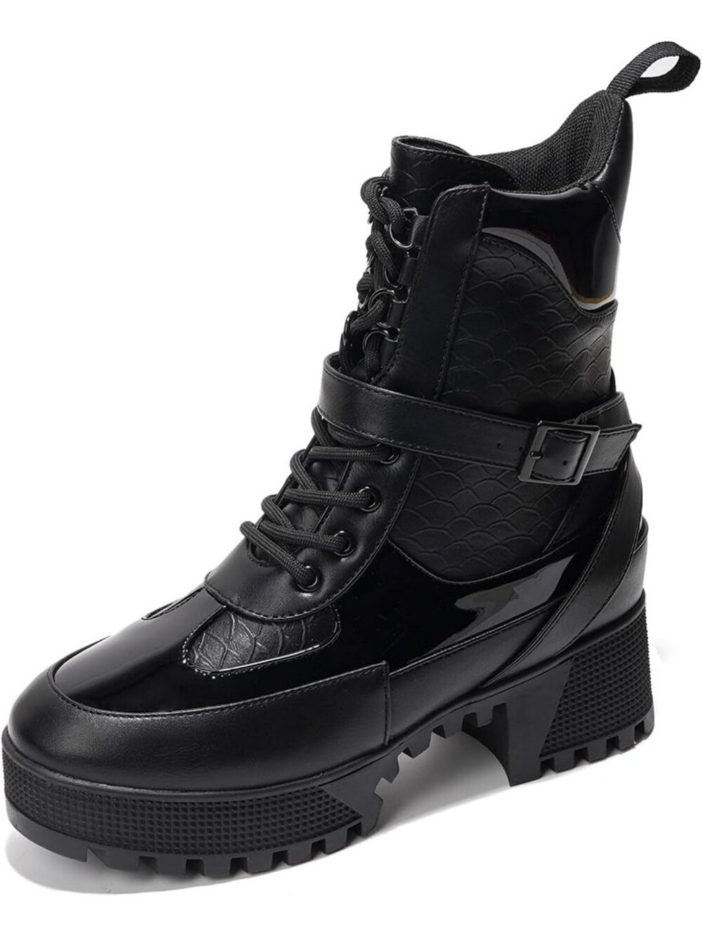 Chunky Heel Combat Boots for Women - Lace Up High Top Ankle Platform Shoes